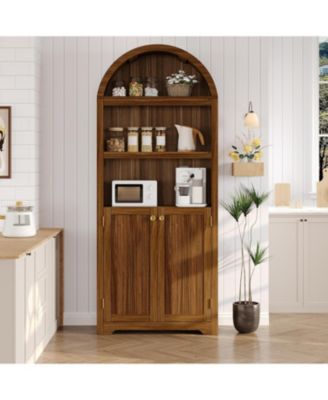 72" Modern Arched Cabinet with Handles – 5-Tier Wooden Pantry Cabinet with Double Doors & Adjustable Shelves