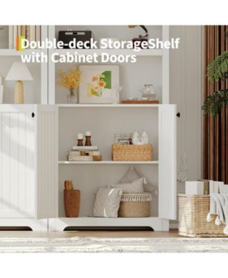 72" Modern Arched Cabinet with Handles – 5-Tier Wooden Pantry Cabinet with Double Doors & Adjustable Shelves