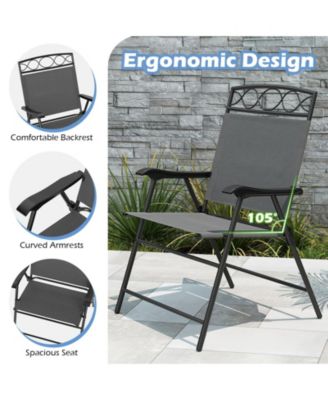 4 Pack Patio Folding Chairs w/ Backrests & Armrests Metal Frame Outdoor