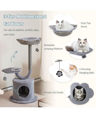 42" Cat Tower with Curved Metal Frame, Indoor Activity Tree for Large & Small Cats