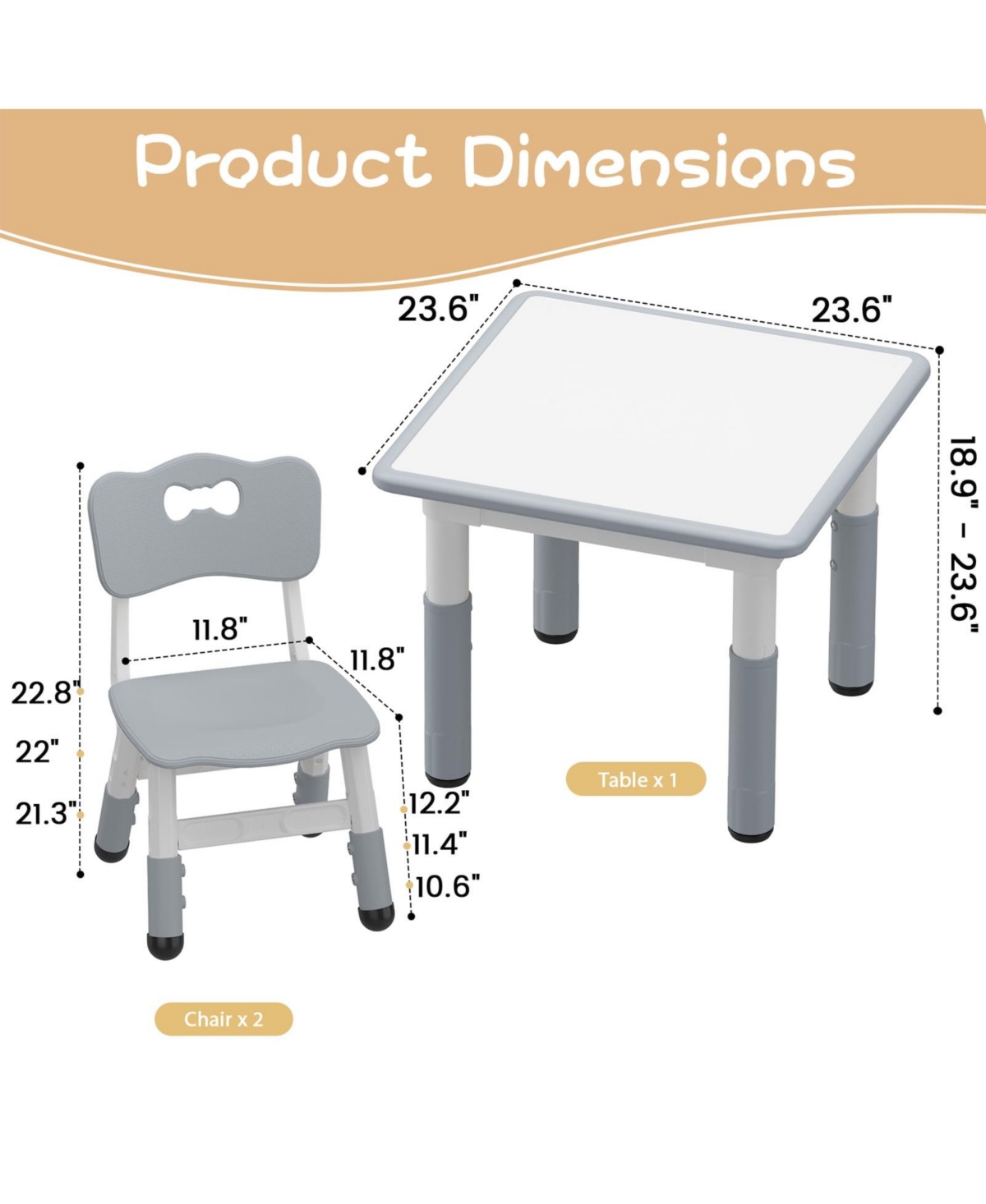 gaomon Kids Table and 2 Chairs Set with Graffiti Desktop, Height Adjustable Toddler Table and Chairs Set