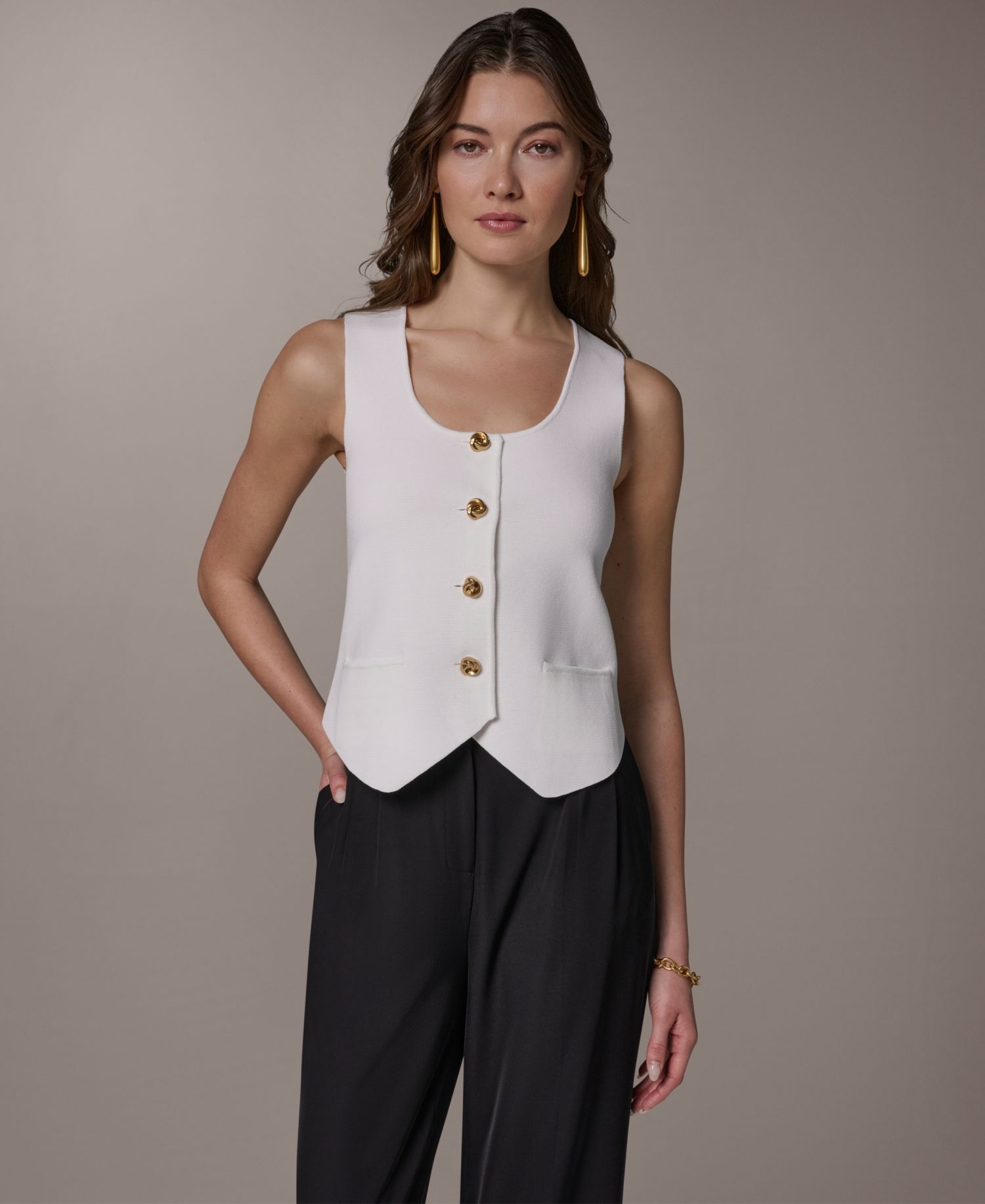 Women's Scoop Neck Button-Up Sweater Vest
