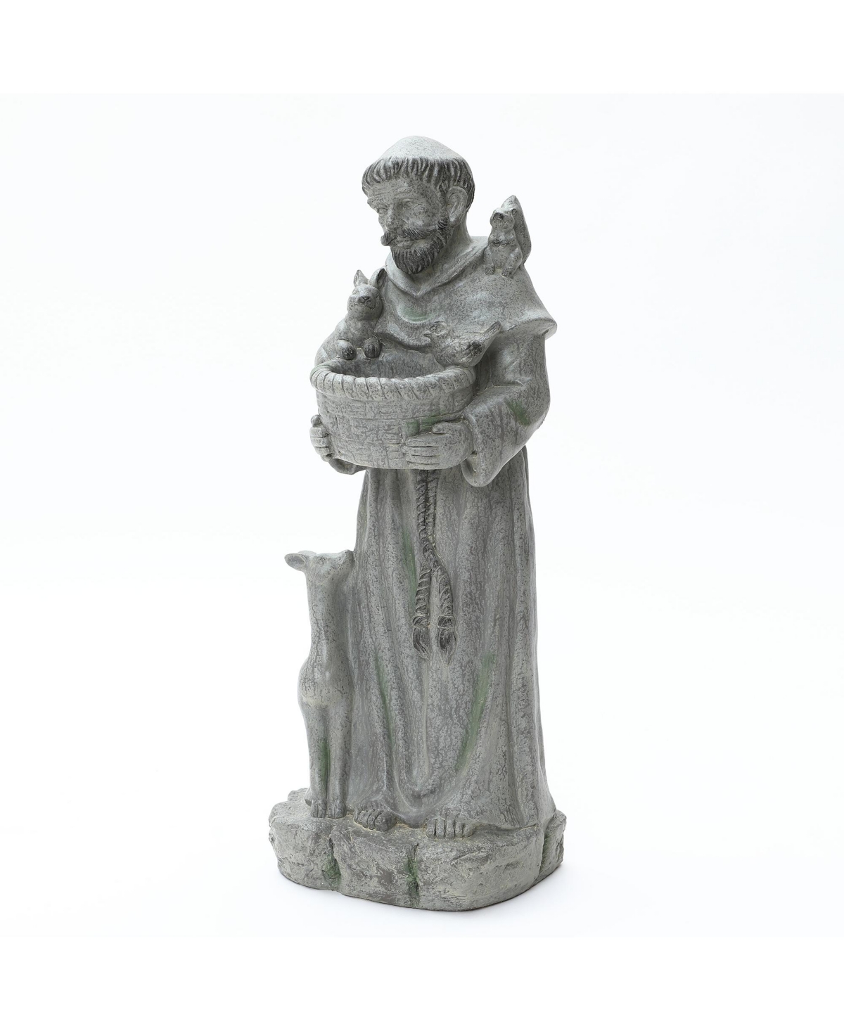 LuxenHome Saint Francis Garden Statue with Birdfeeder Bowl, Outdoor Sculpture with Animal Companions