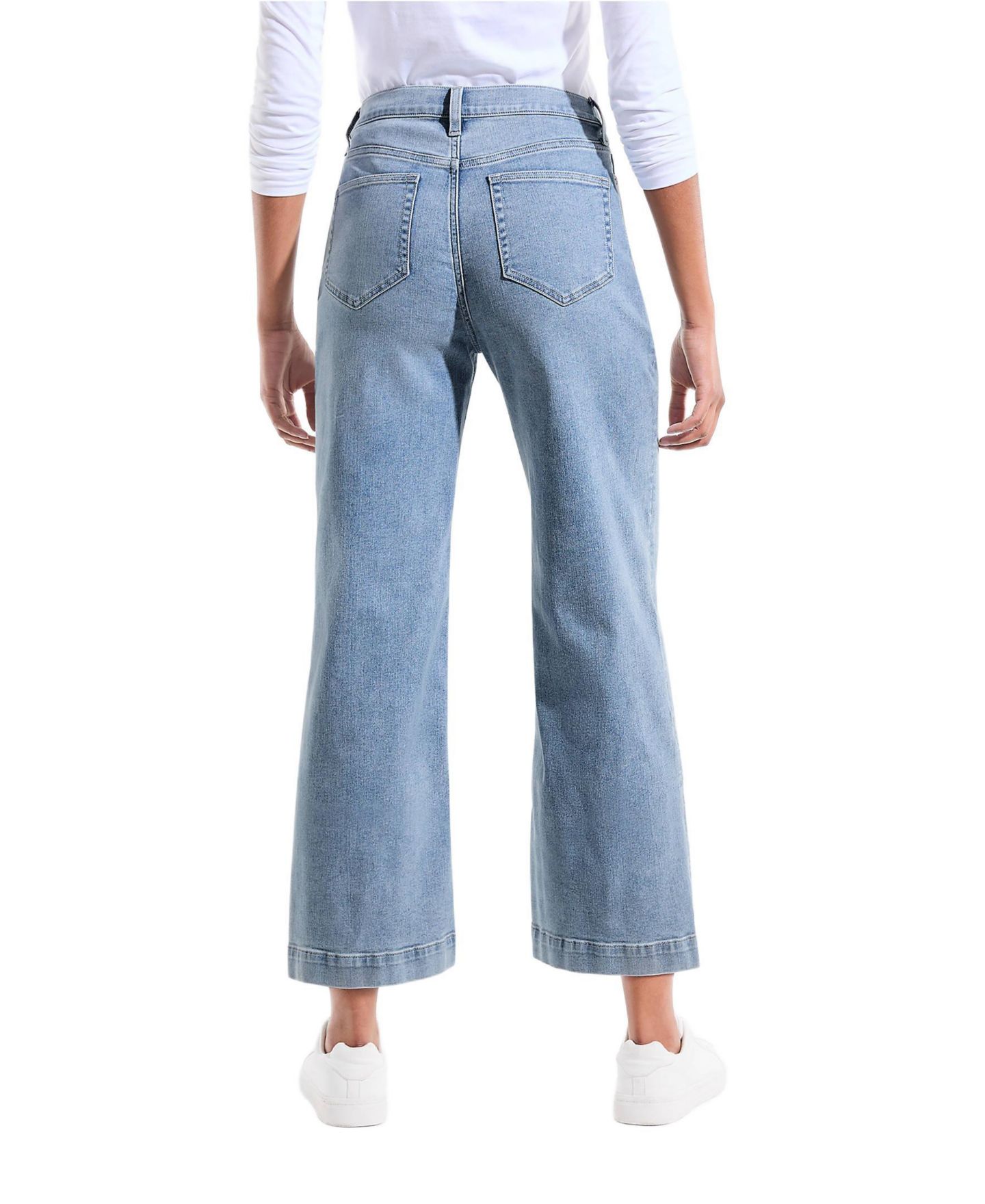 Женские джинсы Lands' End Petite Recover Denim High Rise Wide Leg Crop Jeans, цвет: Синий варёный — фото 2
