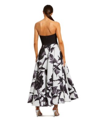 Women's Crepe Printed Strapless Midi Dress With Bow