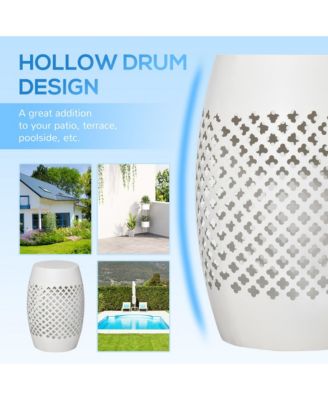 12.5" Steel Patio End Table, Round Hollow Drum Side Table, Accent Table for Indoor & Outdoor, White