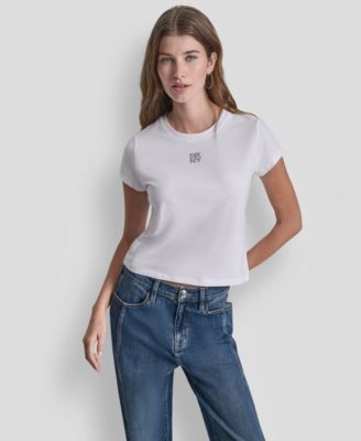 Women's Rhinestone Logo Crew Neck Baby T-Shirt