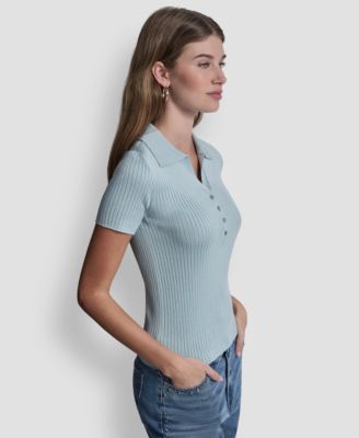 Women's Short-Sleeve Rib Collared Polo Top