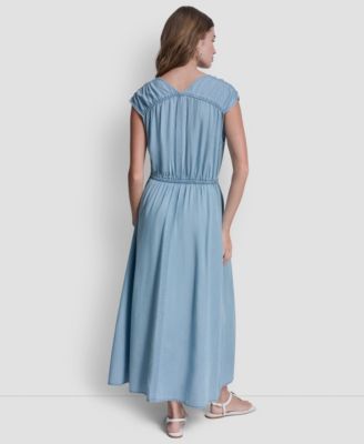 Women's Ruched Shoulder Sleeveless V-Neck Dress