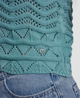 Women's Short-Sleeve V-Neck Polo Cropped Sweater