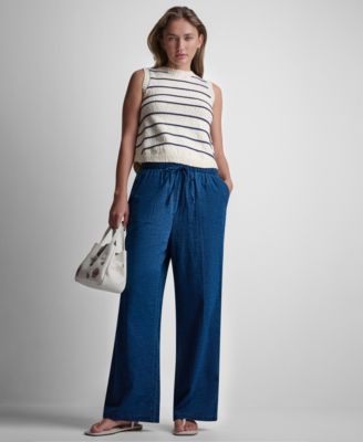 Women's Sleeveless Crew Neck Striped Sweater