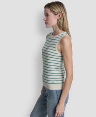 Women's Sleeveless Crew Neck Striped Sweater