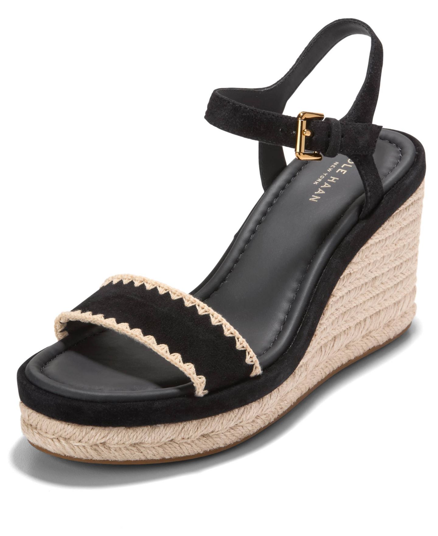 Женские сандалии Cole Haan Cloudfeel Asbury Espadrille Wedge, цвет: Чёрный / Натуральный — фото 6