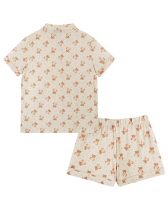 Girls' 6-16 Button-Down Shirt and Shorts, 2-Piece Pajama Set