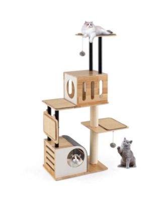 Modern Tall Cat Tower with Double Condos, Dangling Balls & Sisal Carpets, Indoor Cat Furniture