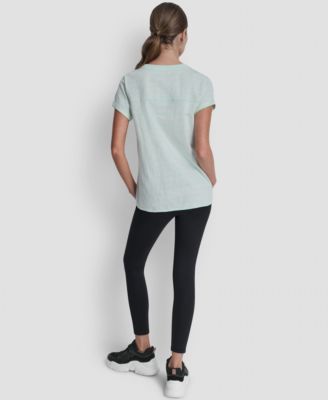 Women's Embroidered Crewneck Logo Roll-Sleeve Top