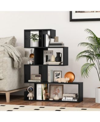 5-Tier S-Shaped Bookshelf Geometric Z-Shelf Bookcase with Open Cubes