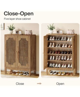 Shoe Cabinet with Doors, 5-Tier Shoe Storage Cabinet with Adjustable Shelves