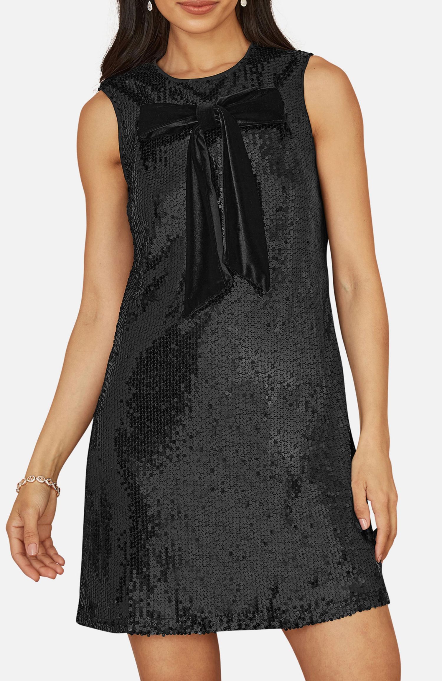 Women's Sequin Bow Tunic Shift Dress