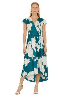 Women's Blossom Print Dipped Hem Wrap Midi Dress