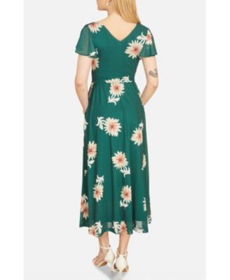 Women's Mesh Flower With Pockets Wrap Midi Dress
