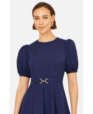 Women's Buckle Detail Short Sleeve Skater Dress