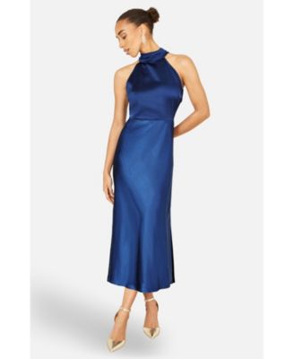 Women's Satin Halter Neck Midi Dress
