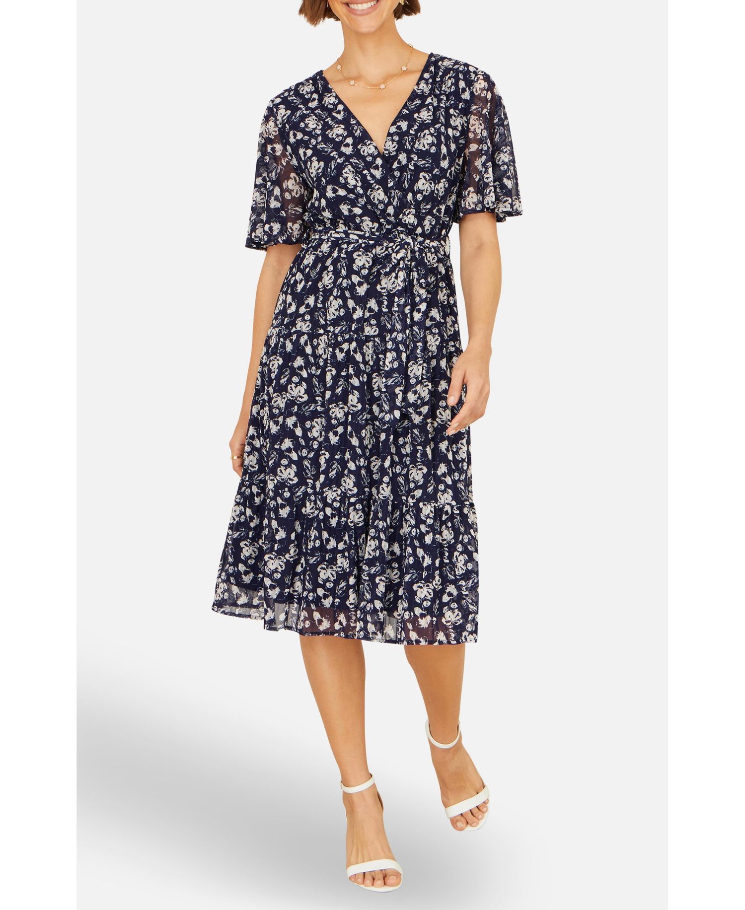 Women's Floral Mesh Wrap Dress