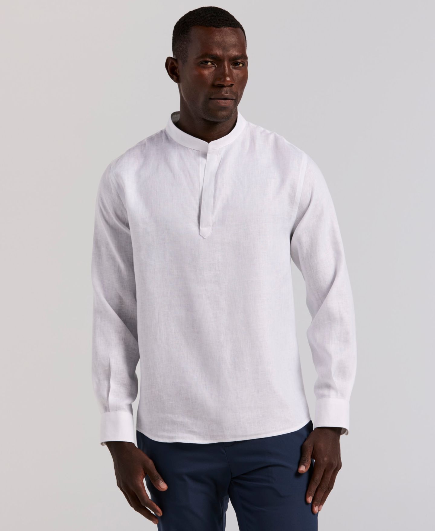 Мужская рубашка Perry Ellis Solid Linen Popover, цвет: Яркий белый — фото 1