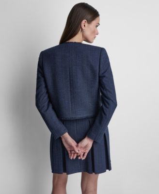 Women's Waffle Boucle Button-Front Cropped Jacket
