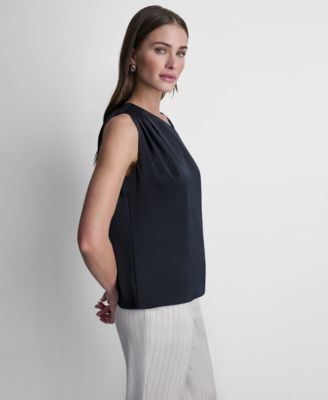 Women's Satin Asymmetric Neck Sleeveless Top