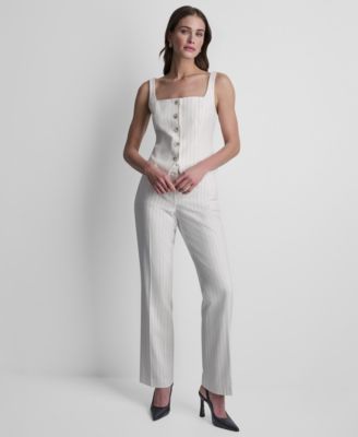 Women's Sleeveless Pinstripe Button-Front Vest