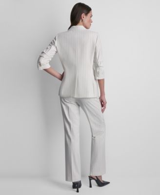 Women's Pinstripe One-Button Notch Collar Jacket