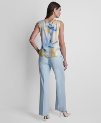 Women's Printed Asymmetric Neck Sleeveless Top