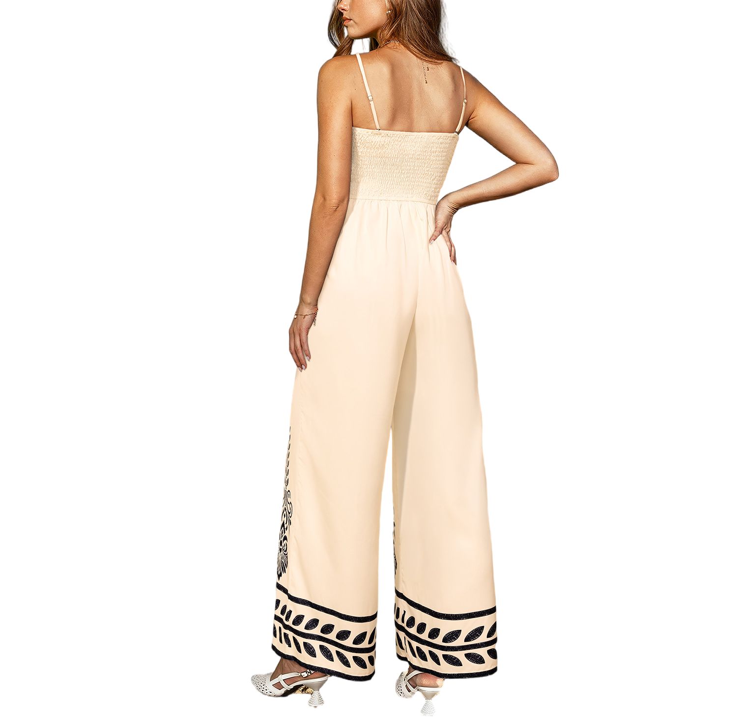 Women's Embroidered Square Neck Wide-Leg Jumpsuit