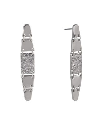 Laundry by Shelli Segal Silver Tone Linear Earrings with Pave Crystal Stone Accents