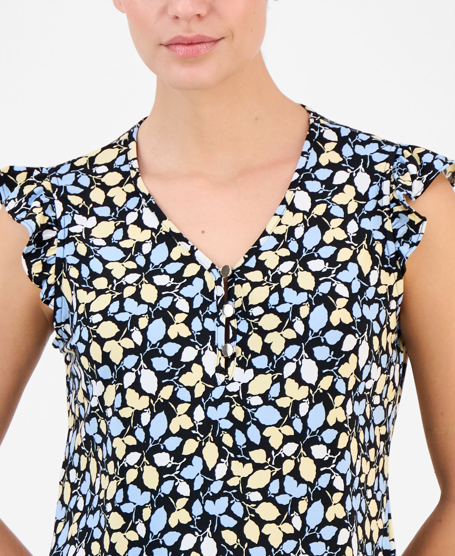 Petite Short-Sleeve V-Neck Button-Front Top