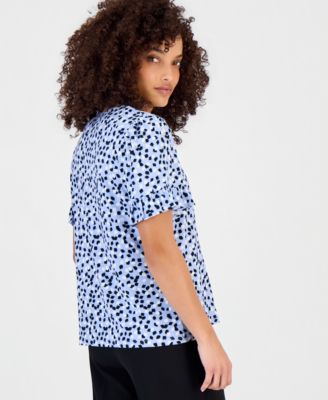 Petite Printed Ruffle-Sleeve Top