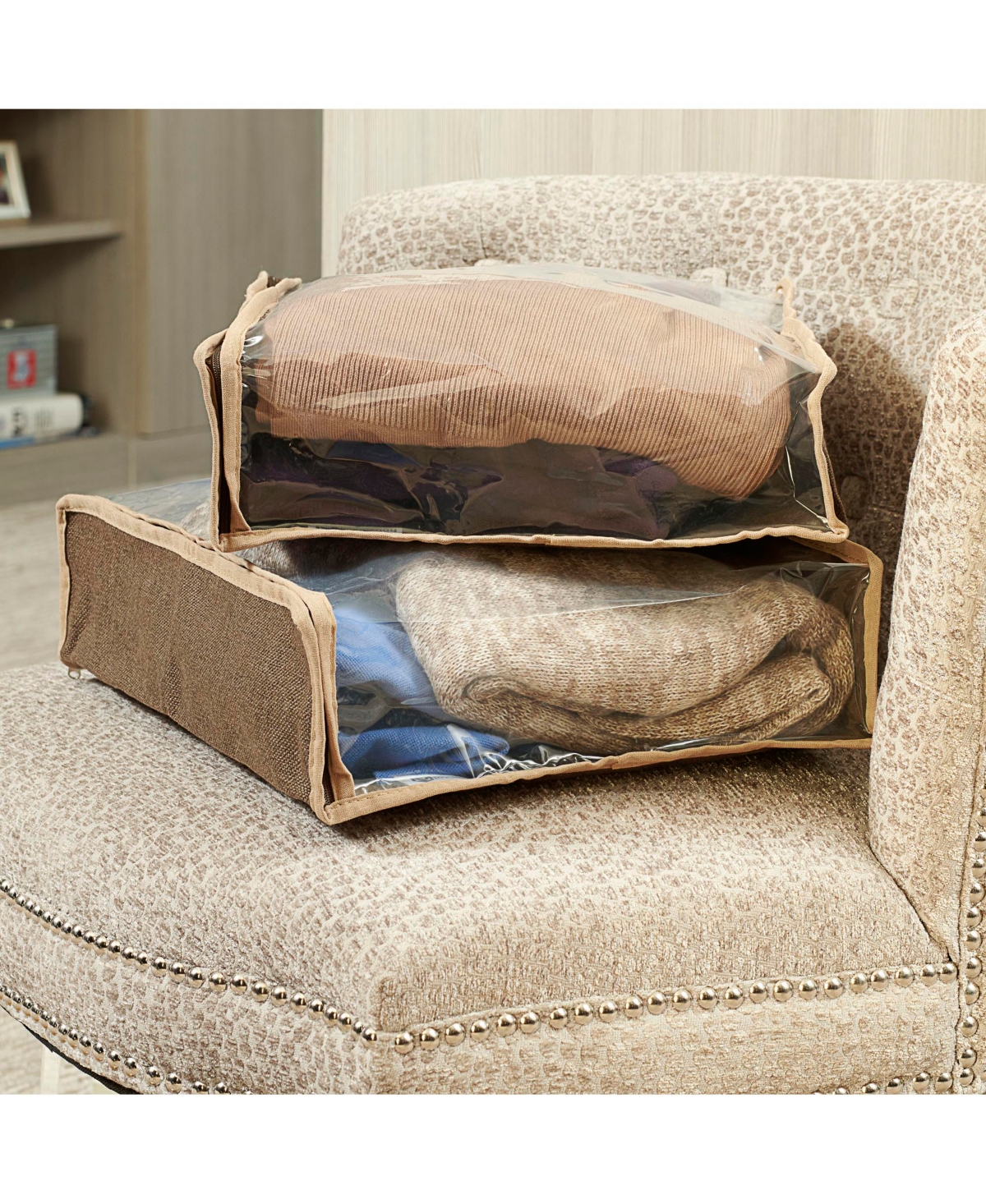 Household Essentials Set of Two Sweater Storage Bags, Coffee Linen