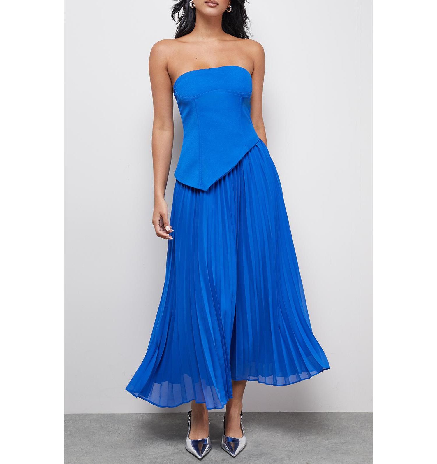 Women's Bandeau Bodice Pleated Midi Dress