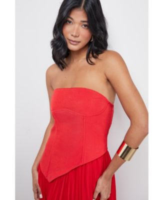 Women's Bandeau Bodice Pleated Midi Dress