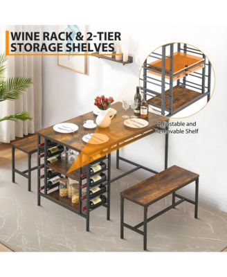 Dining Table Set for 4, Dining Room Table Set with Wine Rack & Storage Shelves