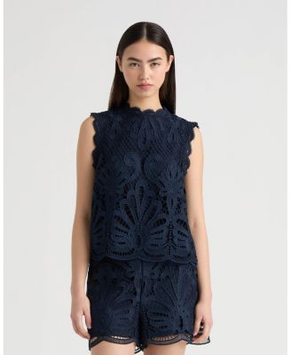 Women's Sleeveless Mock Neck Lace Top