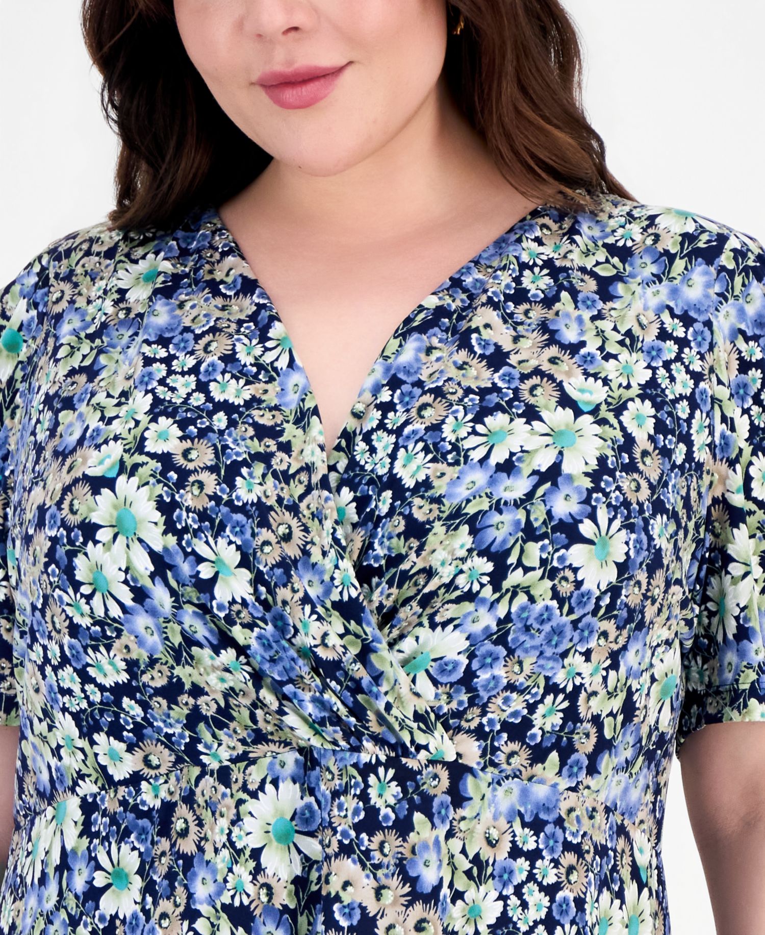 Plus Size Surplice-Neck Short-Sleeve Dress