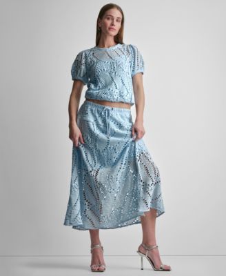 Women's Leaf Crochet Short-Sleeve Top