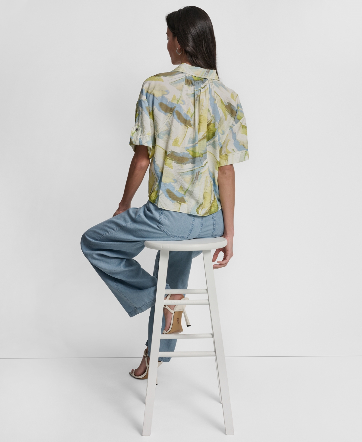 Dkny Women's Roll-Tab Sleeves Collar Neck Top