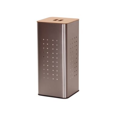 Square Metal Hamper with Engineered Wooden Lid, Stainless Steel