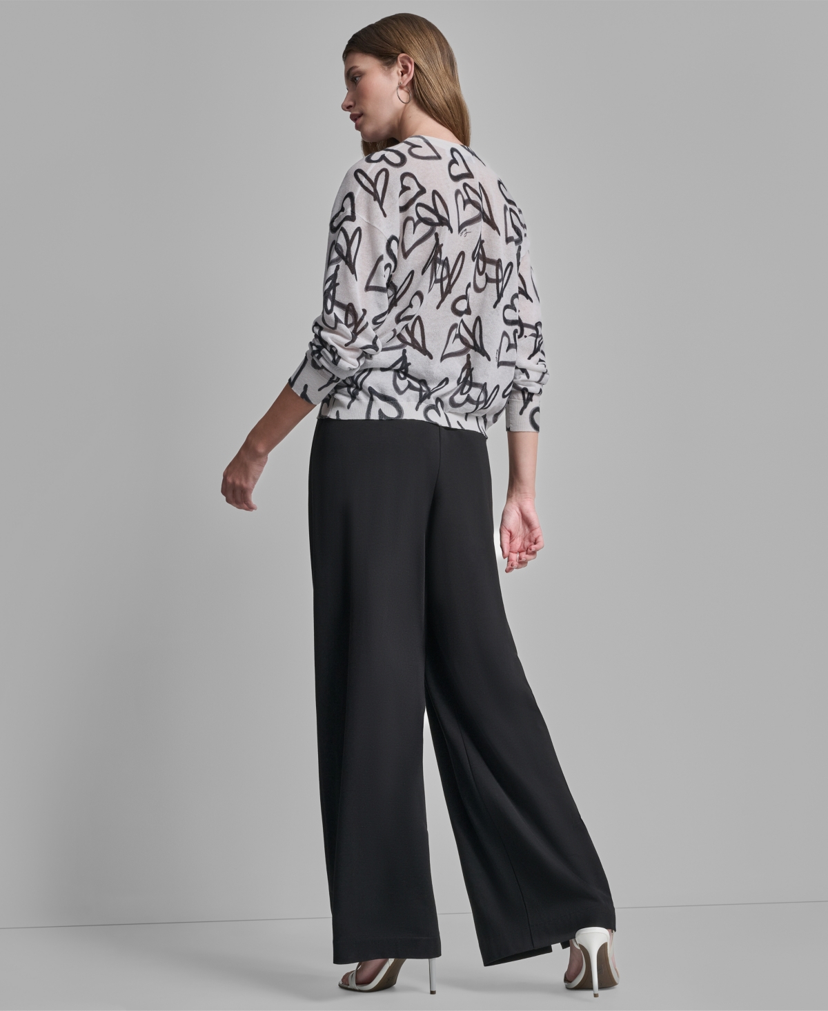 Dkny Women's Long-Sleeve Printed Crew Neck Sweater