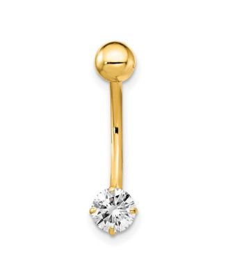 Solid 10k Yellow or White Gold 14g 5mm Round Cubic Zirconia Belly Ring Dangle