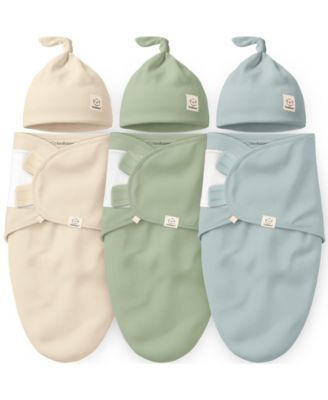 3-Pack Organic Baby Swaddle Sleep Sacks with Knot Hats, Newborn Baby Swaddles Wrap, Ergonomic Wearable Blanket